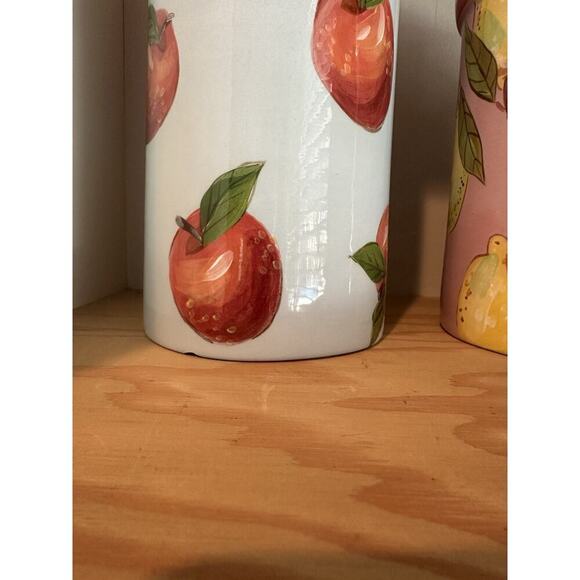 Droll Designs Set Of 4 Canister Fruit Apples Pears Plums Lemons Rose Lids Rare - Picture 15 of 16